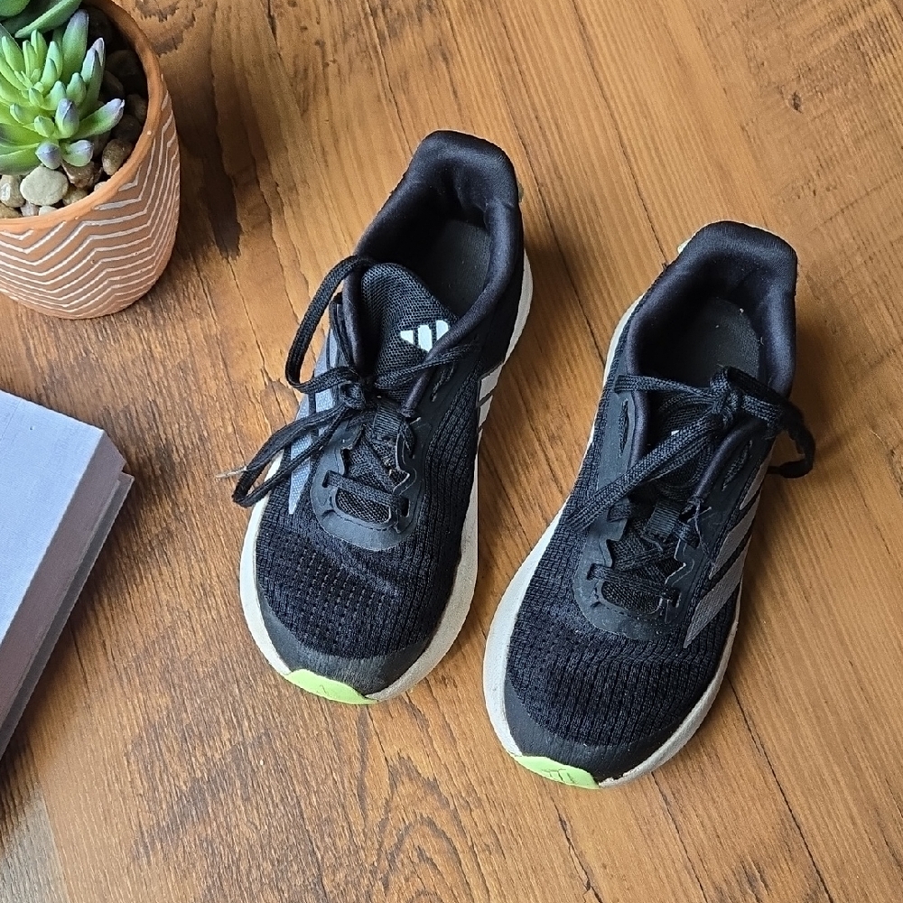 adidas Kids Black Sneakers with White and Neon Green Accents